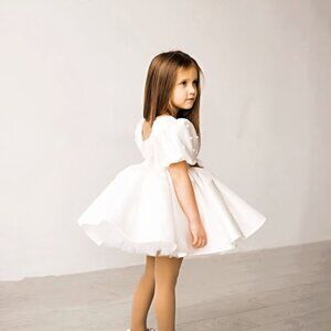 Ivory Satin dress, White Flower Girl dress, Ivory Girl Dress